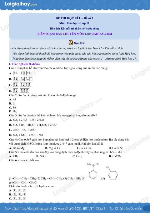 Đề thi học kì 1 Hóa 11 Kết nối tri thức - Đề số 3